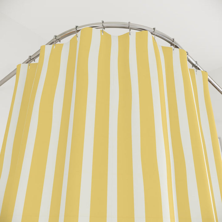 St Tropez Yellow Stripe Shower Curtain, French Riviera Coastal Bathroom Decor