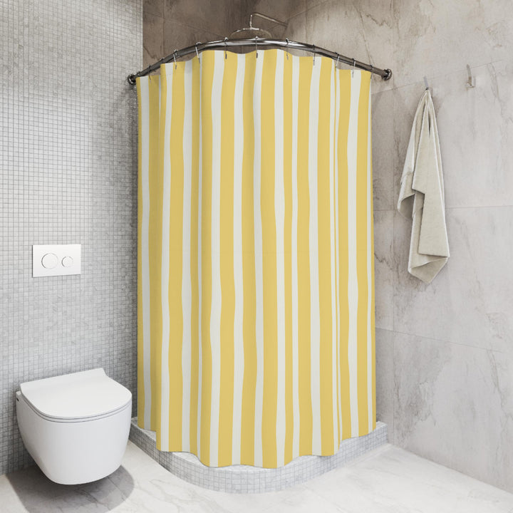 St Tropez Yellow Stripe Shower Curtain, French Riviera Coastal Bathroom Decor