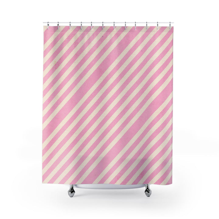 French Riviera Pink Striped Shower Curtain | Mediterranean Luxury Bathroom Decor