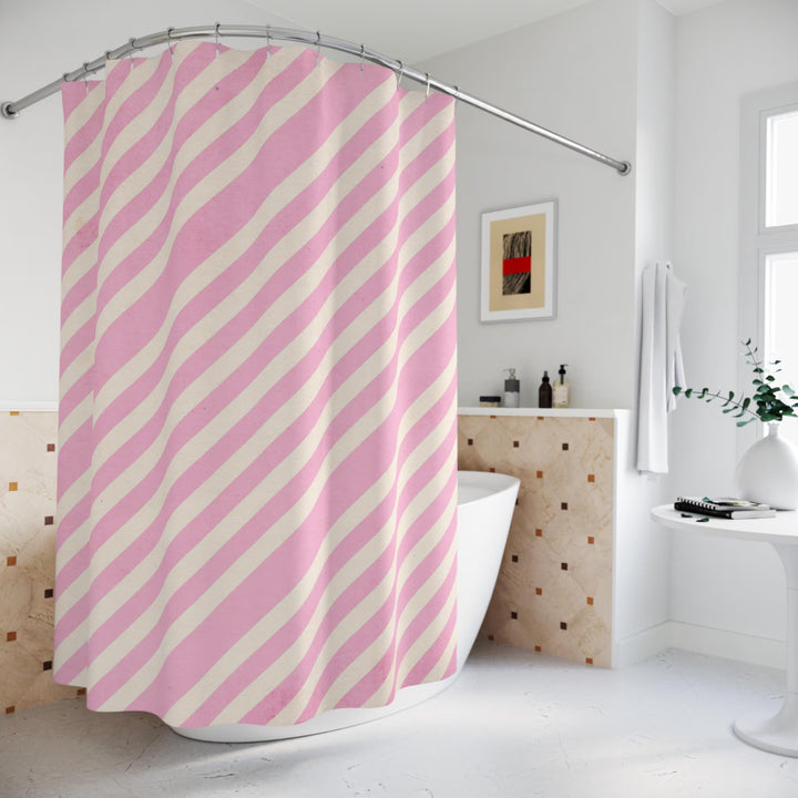 French Riviera Pink Striped Shower Curtain | Mediterranean Luxury Bathroom Decor