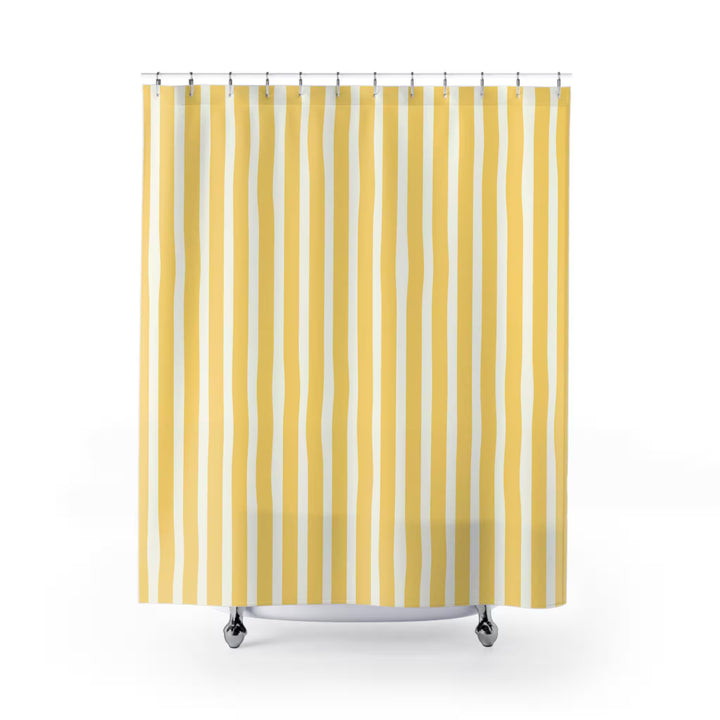 St Tropez Yellow Stripe Shower Curtain, French Riviera Coastal Bathroom Decor