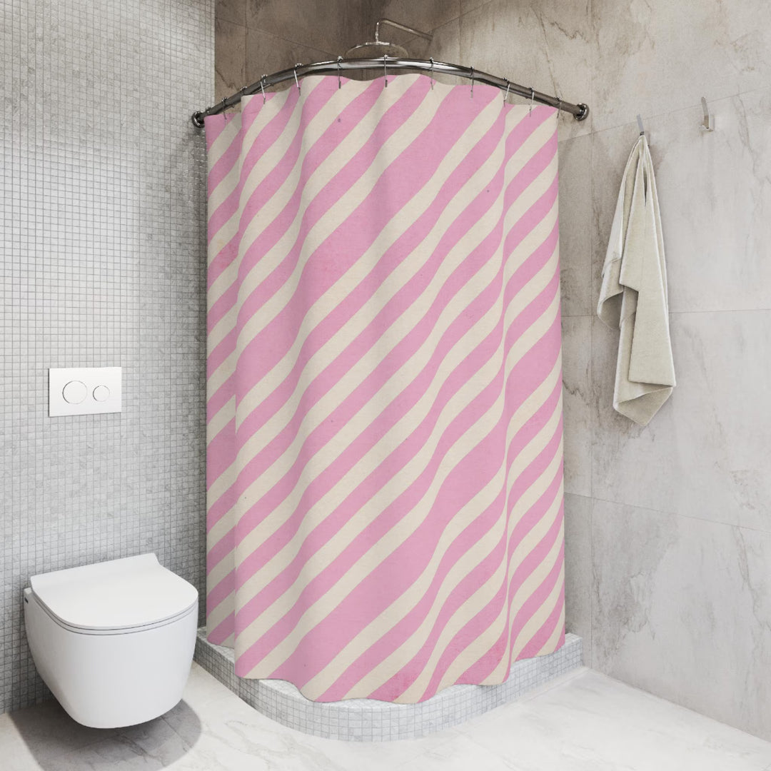 French Riviera Pink Striped Shower Curtain | Mediterranean Luxury Bathroom Decor
