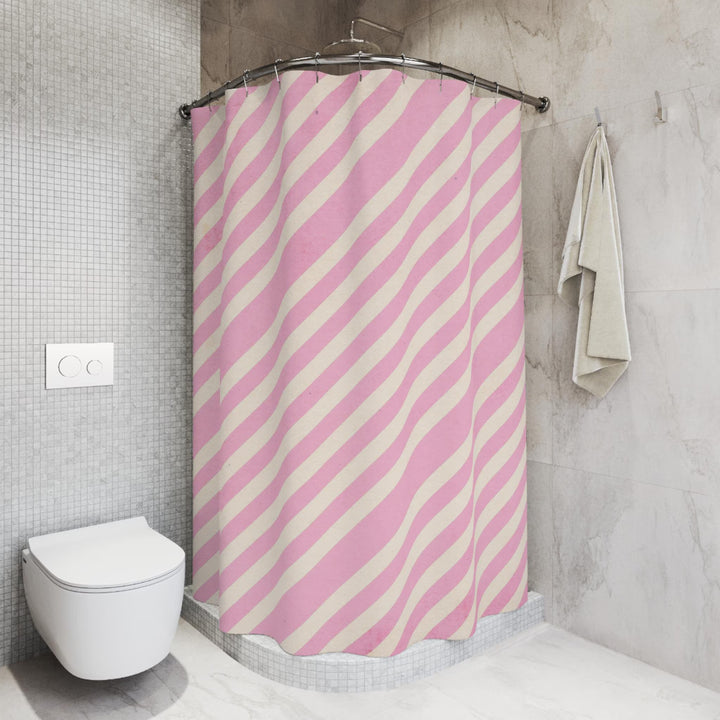 French Riviera Pink Striped Shower Curtain | Mediterranean Luxury Bathroom Decor