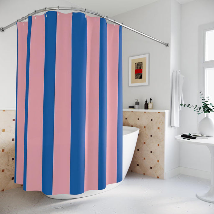 Cabana Stripe Shower Curtain • Bold Pink, Blue, Navy Coastal Bathroom Decor
