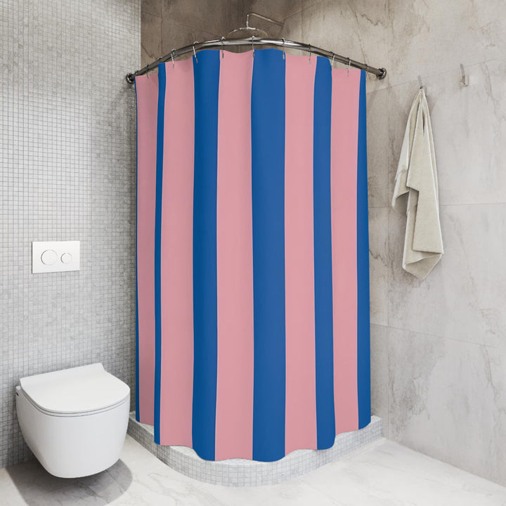 Cabana Stripe Shower Curtain • Bold Pink, Blue, Navy Coastal Bathroom Decor