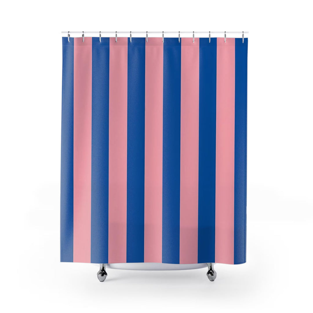 Cabana Stripe Shower Curtain • Bold Pink, Blue, Navy Coastal Bathroom Decor