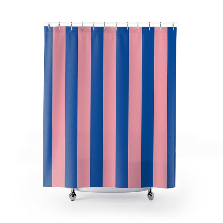Cabana Stripe Shower Curtain • Bold Pink, Blue, Navy Coastal Bathroom Decor