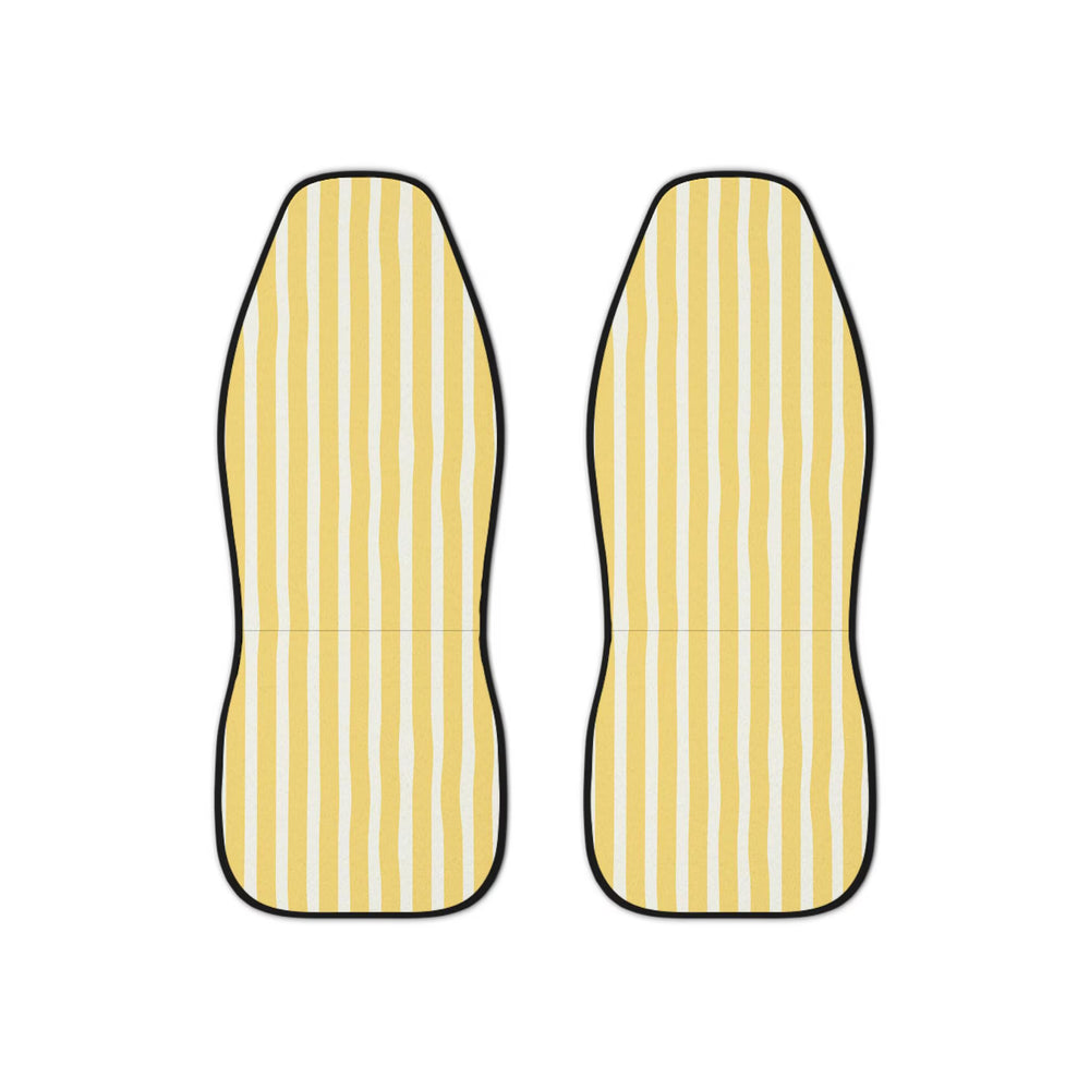Close-up of yellow and white cabana stripe pattern on Little Aloha Co Cannes seat covers