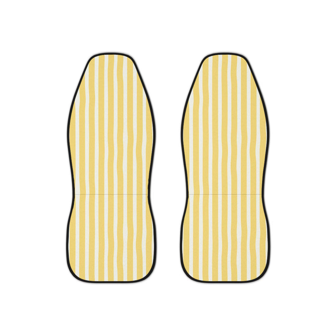 Close-up of yellow and white cabana stripe pattern on Little Aloha Co Cannes seat covers