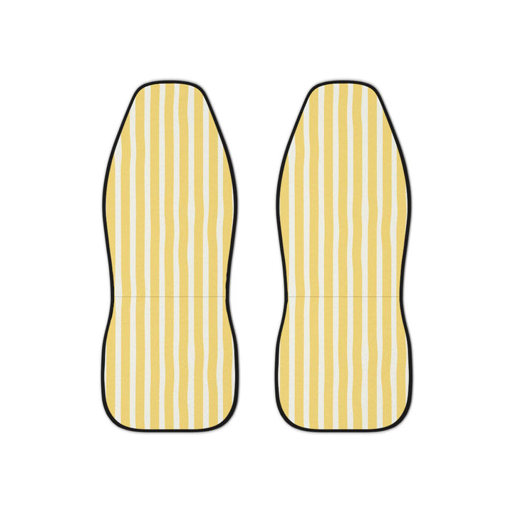 Close-up of yellow and white cabana stripe pattern on Little Aloha Co Cannes seat covers