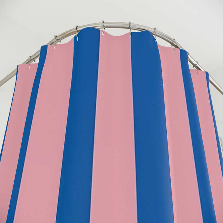 Cabana Stripe Shower Curtain • Bold Pink, Blue, Navy Coastal Bathroom Decor