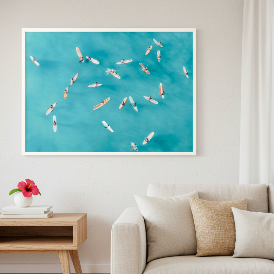 Sunset Beach Aerial Surf Art Digital Print | Coastal Beach Boho Poster