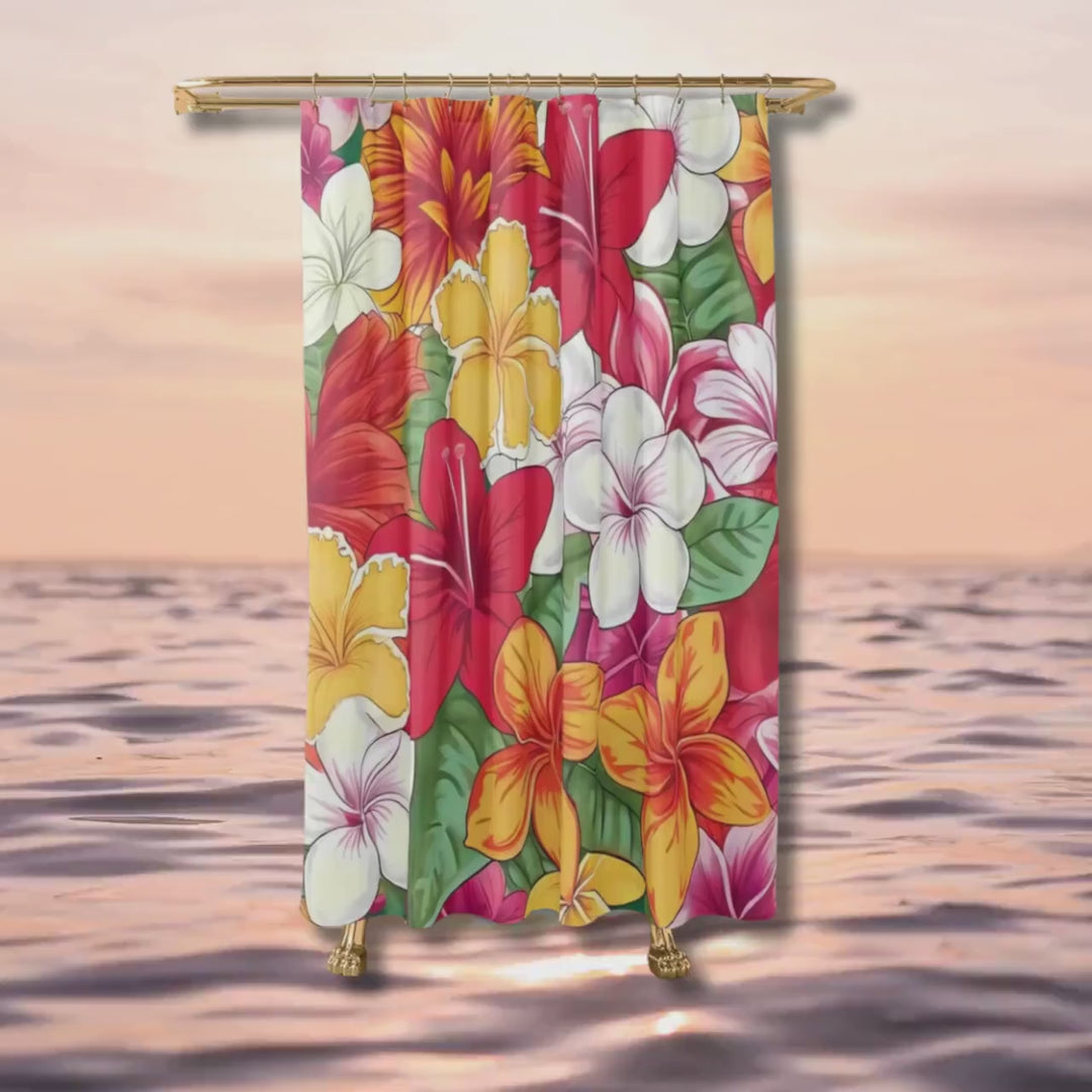 Tropical Shower Curtain – Vintage Hawaiian Print Floral Bathroom Decor