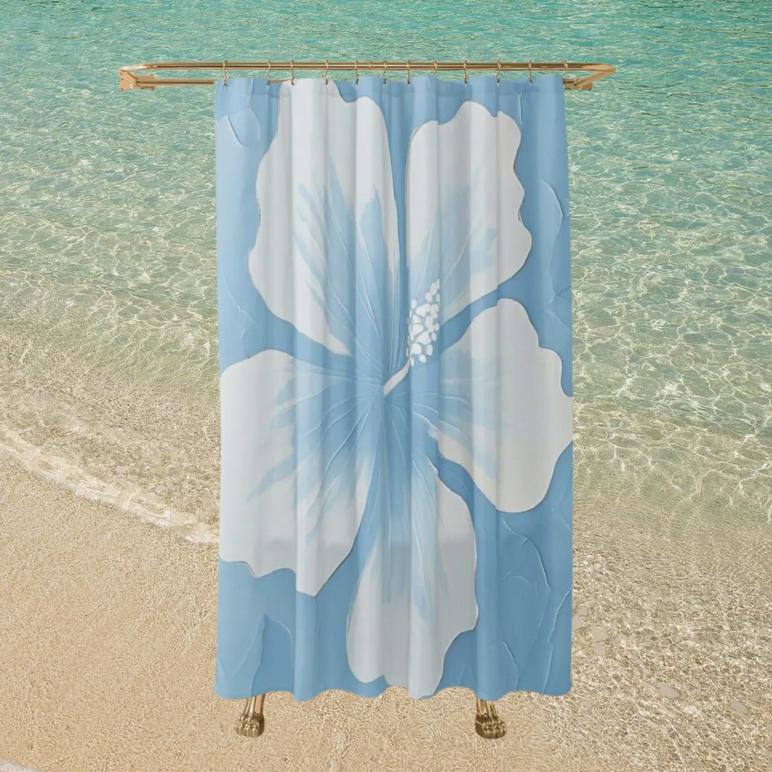 Tropical Hibiscus Shower Curtain - Waterproof Floral Bathroom Curtain, Easy Clean