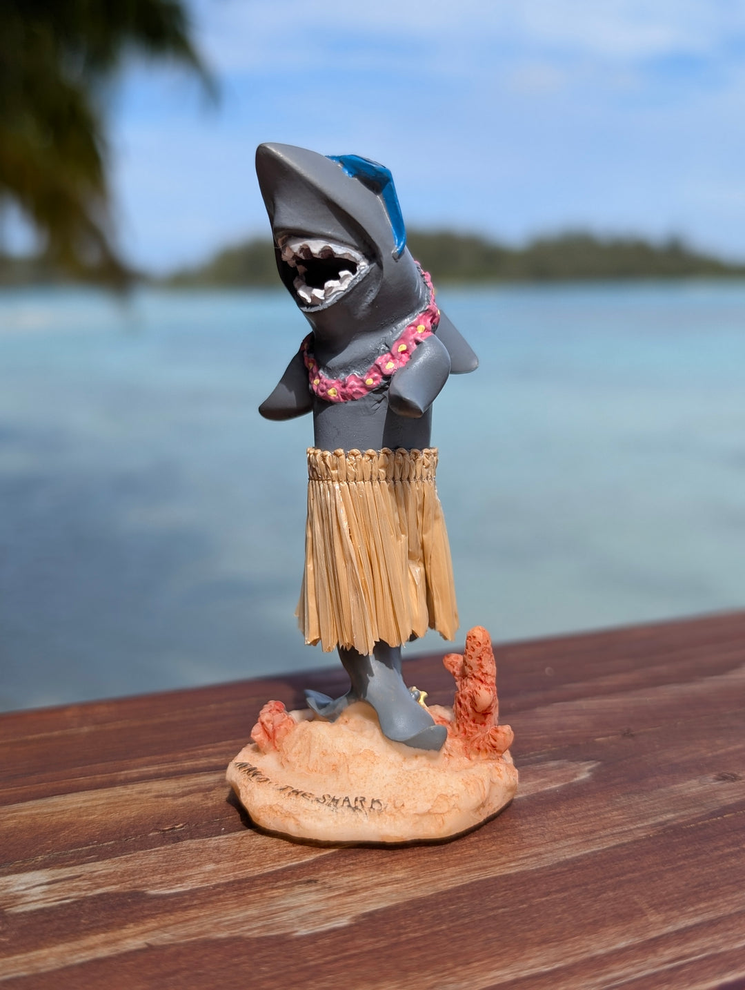 Surfing Shark Hula Dashboard Doll (4.3") | Hand Painted Natural Skirt Tropical Car Decor