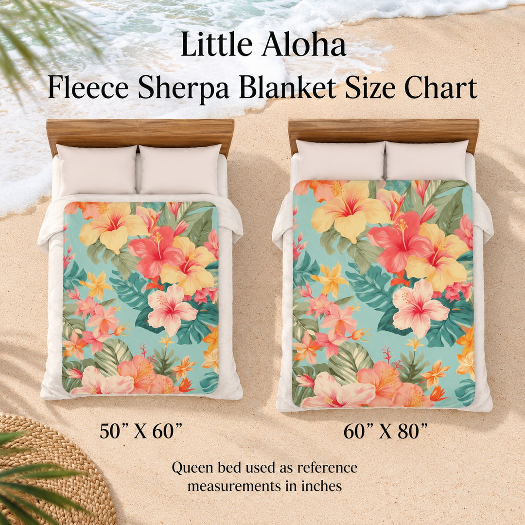 Honolulu Sherpa Fleece Throw Blanket | Tropical Hibiscus Print