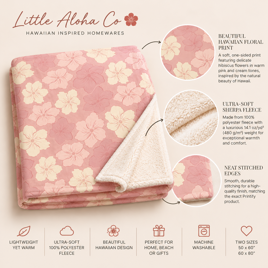Mokule'ia Tropical Sherpa Blanket | Hawaiian Floral Plush Fleece Throw