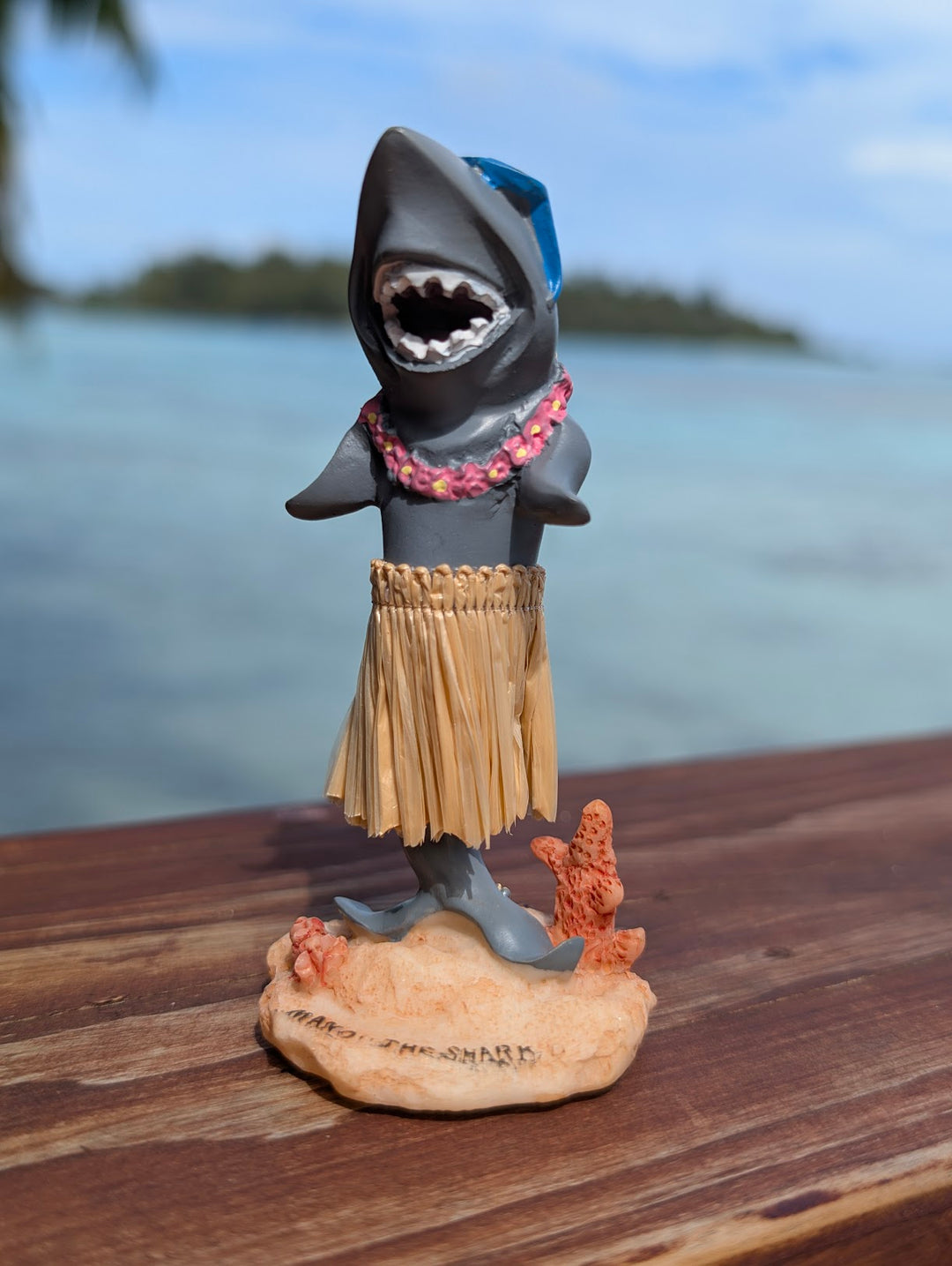 Surfing Shark Hula Dashboard Doll (4.3") | Hand Painted Natural Skirt Tropical Car Decor
