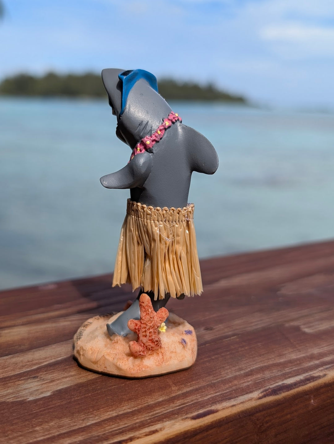 Surfing Shark Hula Dashboard Doll (4.3") | Hand Painted Natural Skirt Tropical Car Decor