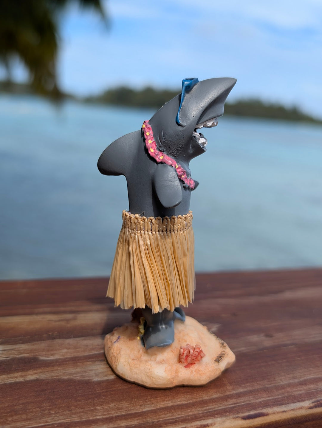 Surfing Shark Hula Dashboard Doll (4.3") | Hand Painted Natural Skirt Tropical Car Decor