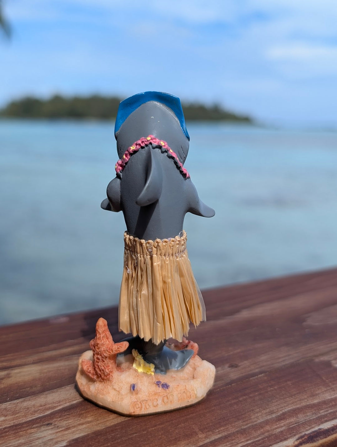 Surfing Shark Hula Dashboard Doll (4.3") | Hand Painted Natural Skirt Tropical Car Decor