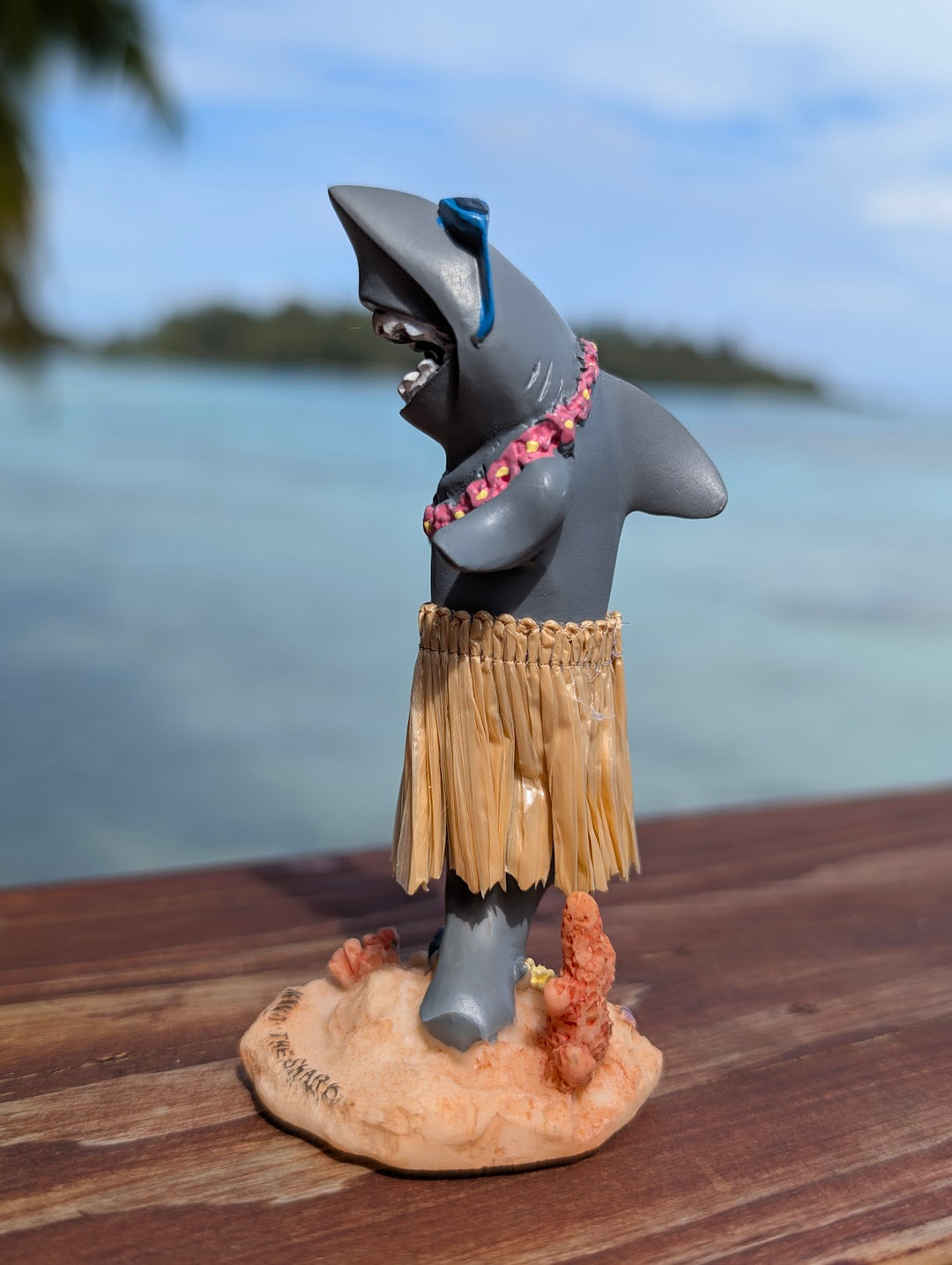Surfing Shark Hula Dashboard Doll (4.3") | Hand Painted Natural Skirt Tropical Car Decor